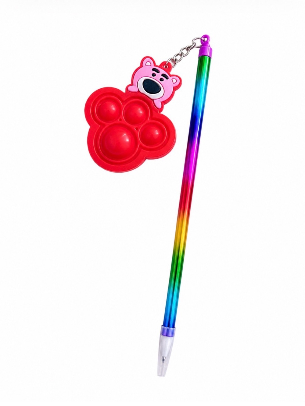 CUTE RAINBOW BARREL INK PEN WITH BEAR POP IT CHARM